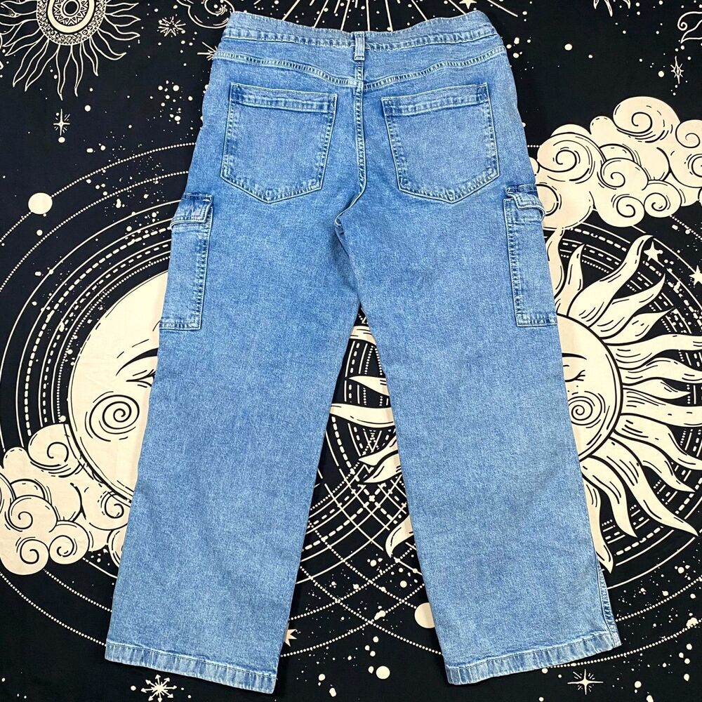 VTG Gap Jeans Women's 8P Blue Denim Straight Cargo Loose Mid-Rise Stretch 90's - Picture 2 of 7